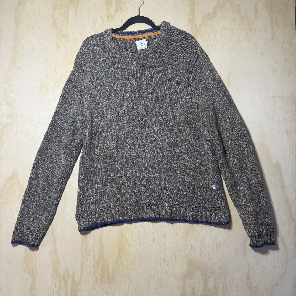 7 Diamonds Mens Sweater Large Knit Crewneck Gray Brown Blue‎ Wool Blend Casual